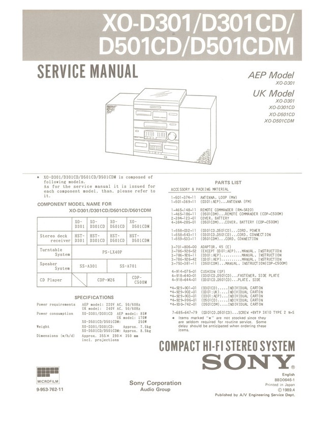 XO-D301 Sony Service Manual HighQualityManuals.com